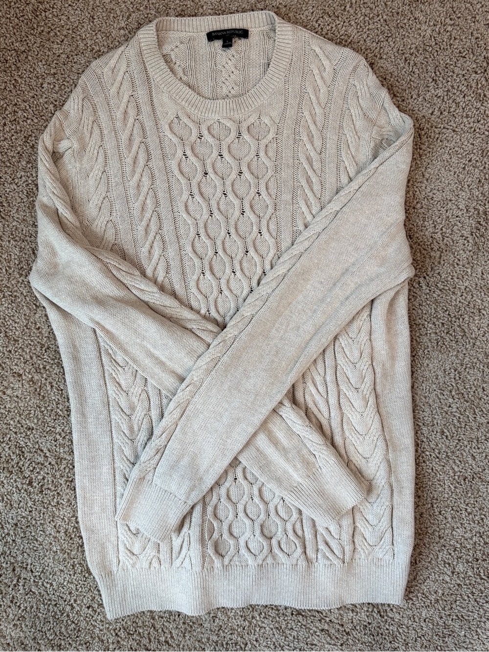 Banana Republic Men's Cream Cable Knit Crewneck Sweater